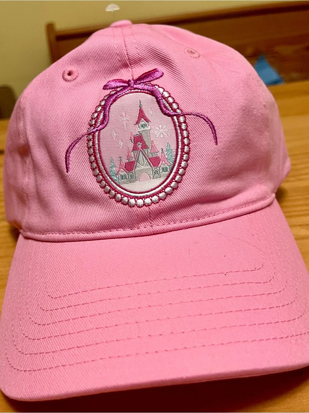 Disney Parks Sleeping Beauty Castle Hat Pink Embroidered Castle  OS New with Tag